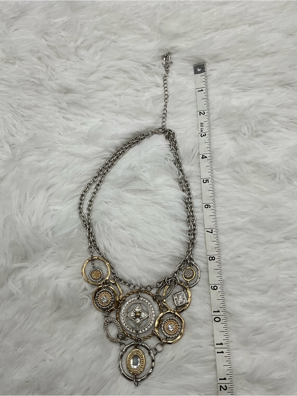 Jules Two-Tone Silver and Gold Medallion Statement Necklace - Picture 5 of 6